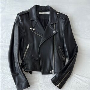 IRO Black Leather Motorcycle Jacket Asymmetrical Design